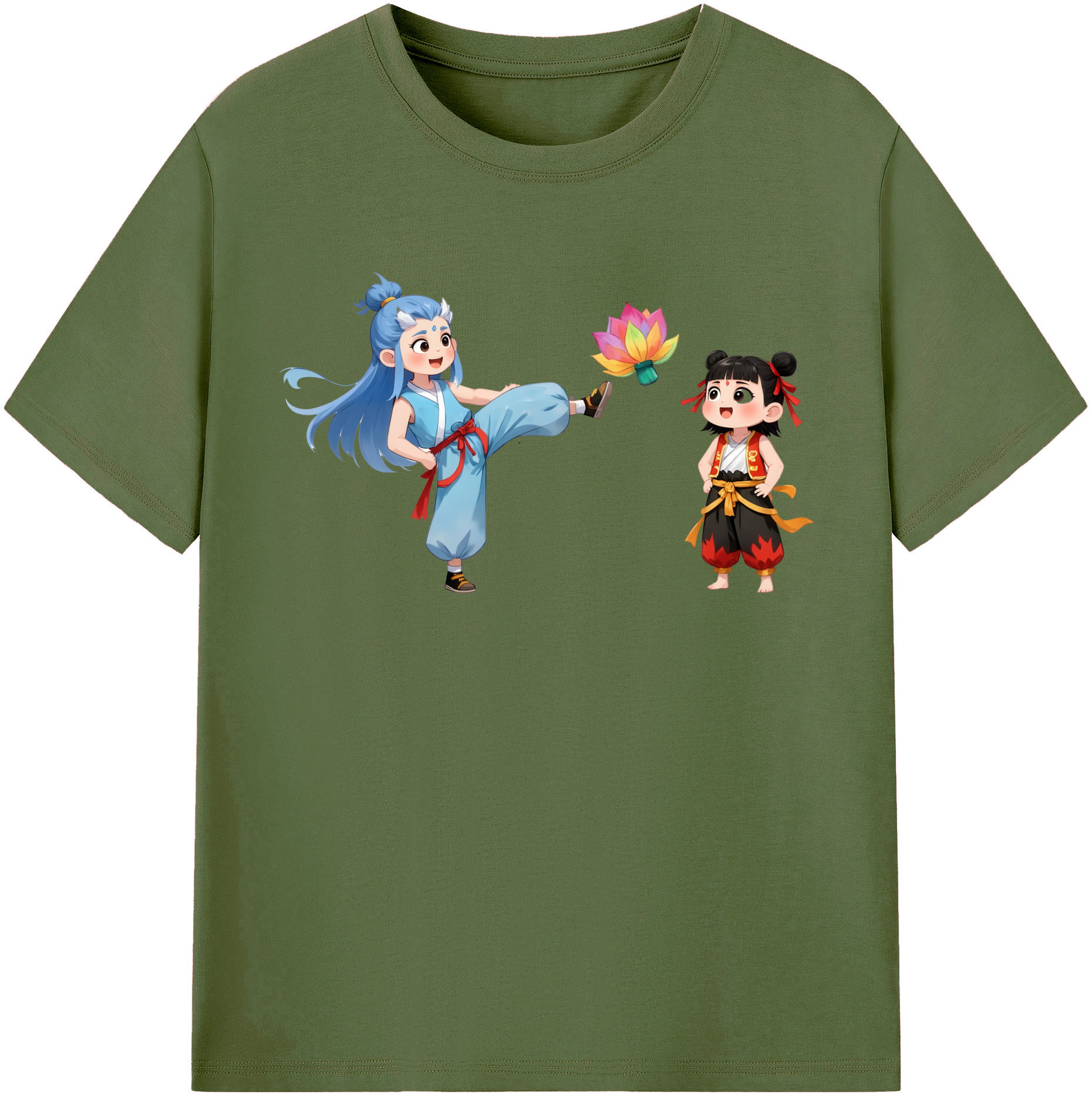 （画像用） Ne Zha 2 ナタ 魔童の大暴れ 綿100％半袖Tシャツ（フロントプリント）
